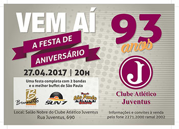 Juventus promove Mega Festa para comemorar o seu 93º Aniversário