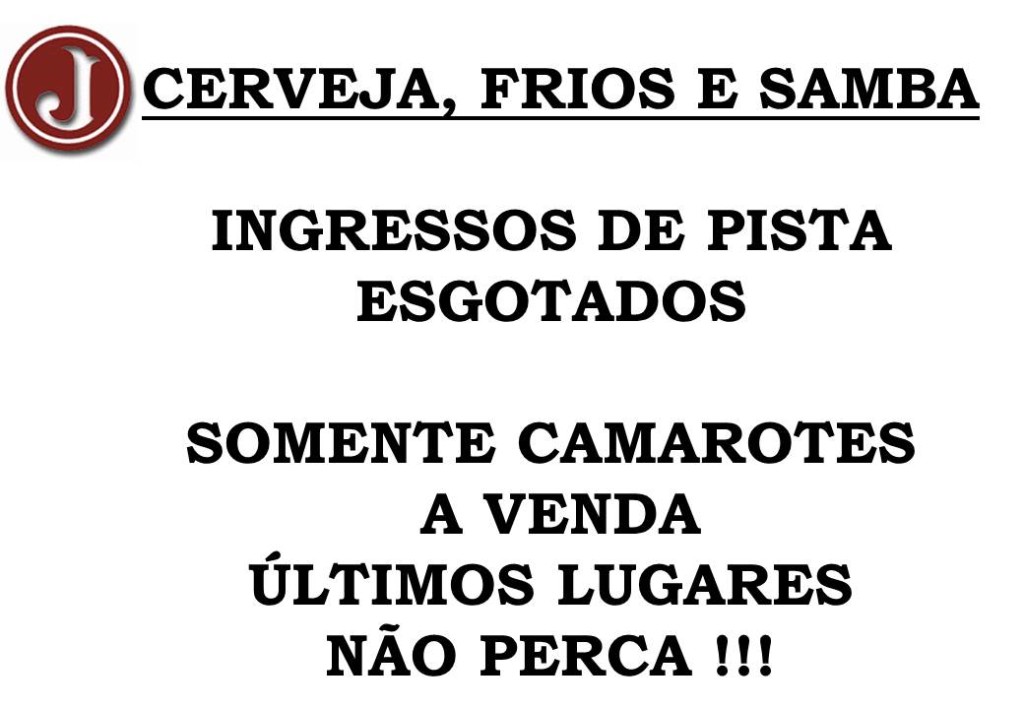 Vendas de Camarote – Cerveja, Frios e Samba