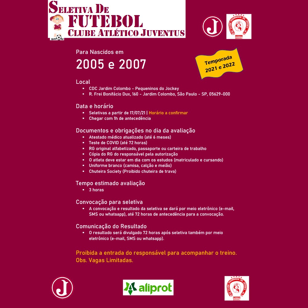 Seletiva de Futebol para Nascidos 2005 e 2007