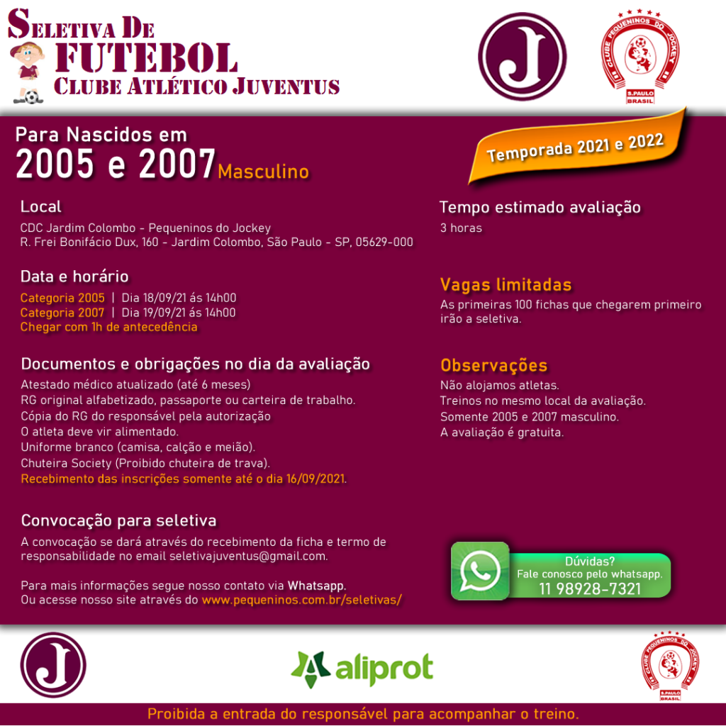 Seletiva de Futebol para Nascidos em 2005 e 2007 – Masculino/ Set 2021