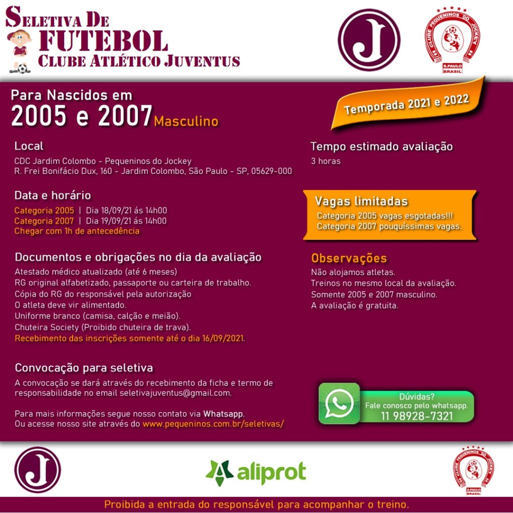 Seletiva de Futebol para Nascidos em 2005 e 2007 – Masculino/Set 2021