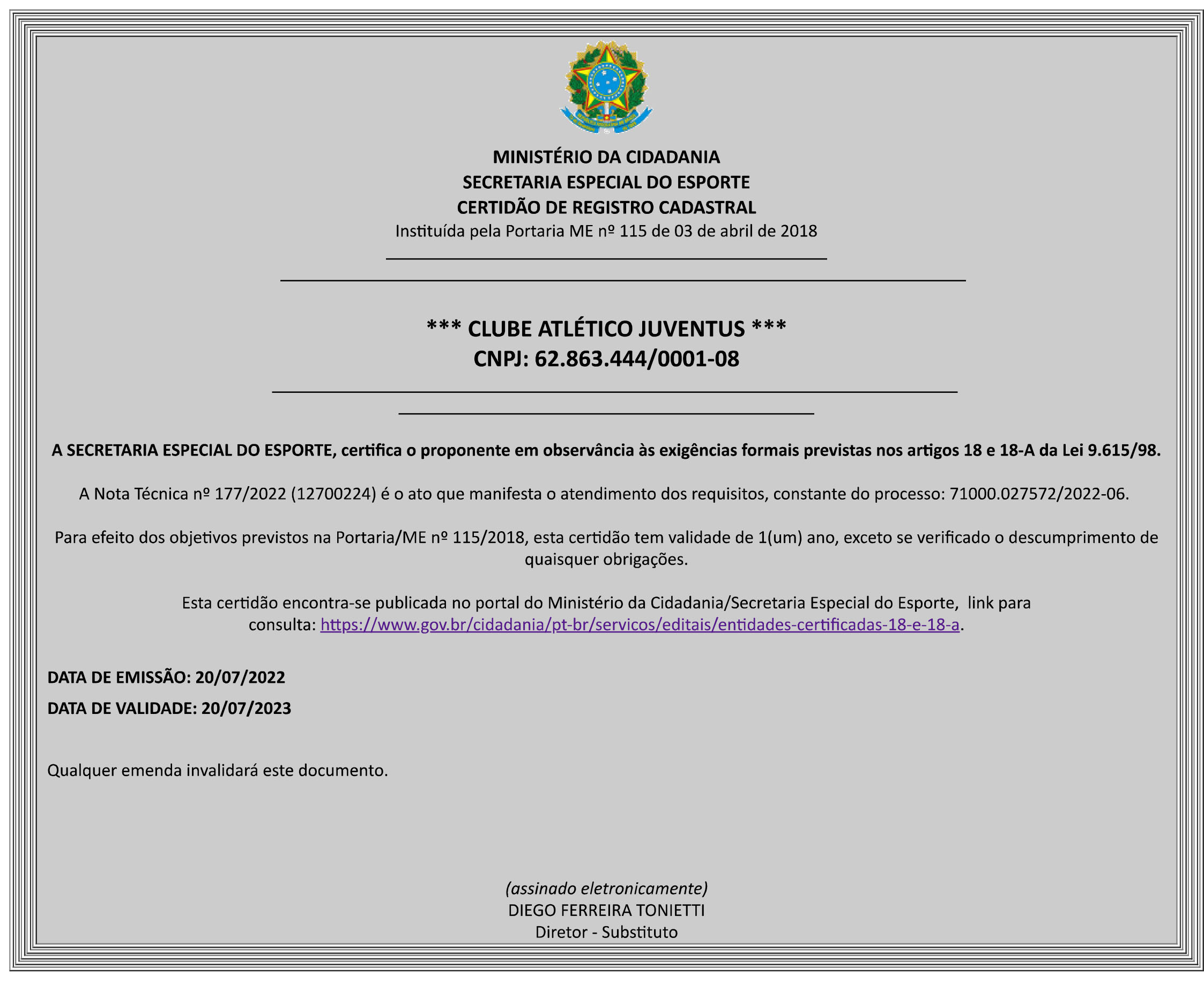 Certidão de Registro Cadastral