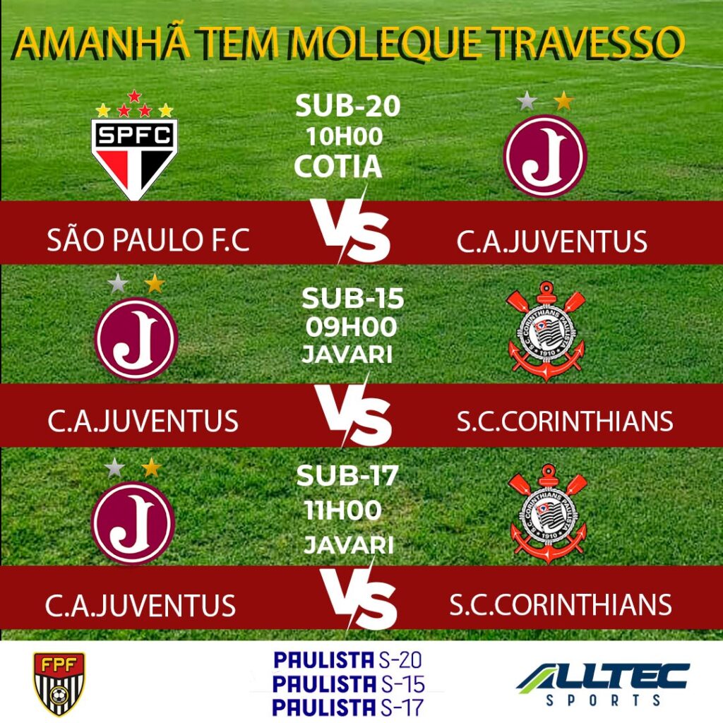 Sub 15 e Sub 17 encaram o Corinthians e o Sub 20 joga contra o São Paulo