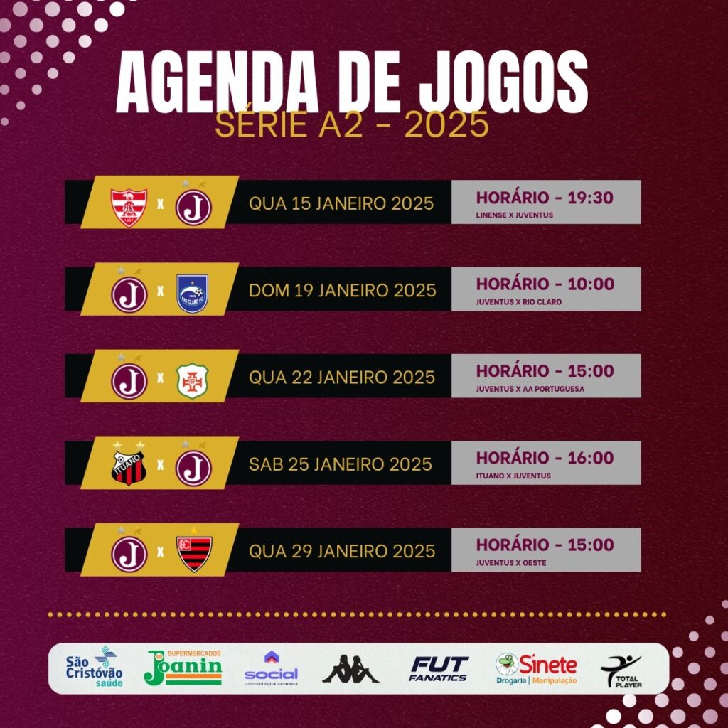 Agenda de Jogos Paulista A2 2025
